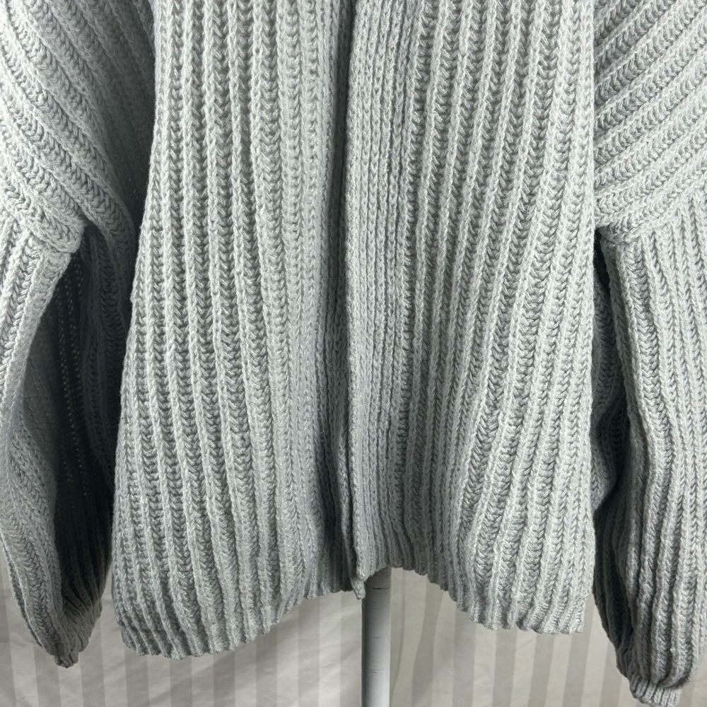 SHEIN Gray Balloon Sleeve Open Front Cardigan Sweater Large Knit Cozy EUC - Picture 5 of 11